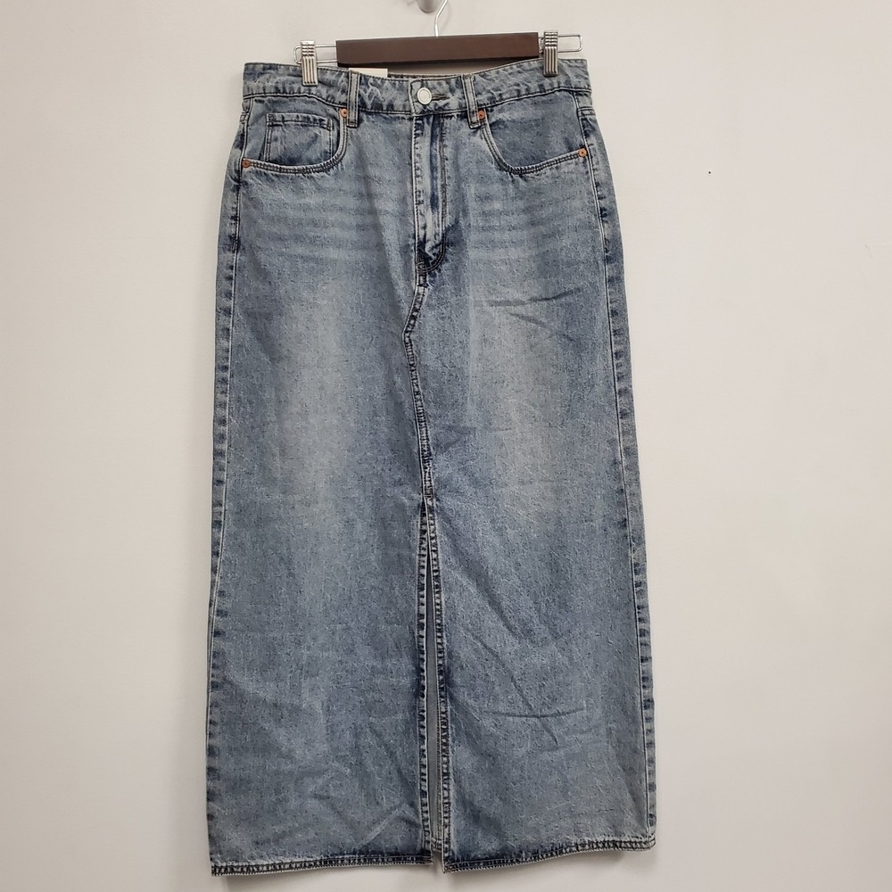 Blank NYC Womens Light Wash Midi Denim Skirt Size 29 Blue Whiskered Modest‎ Y2K
